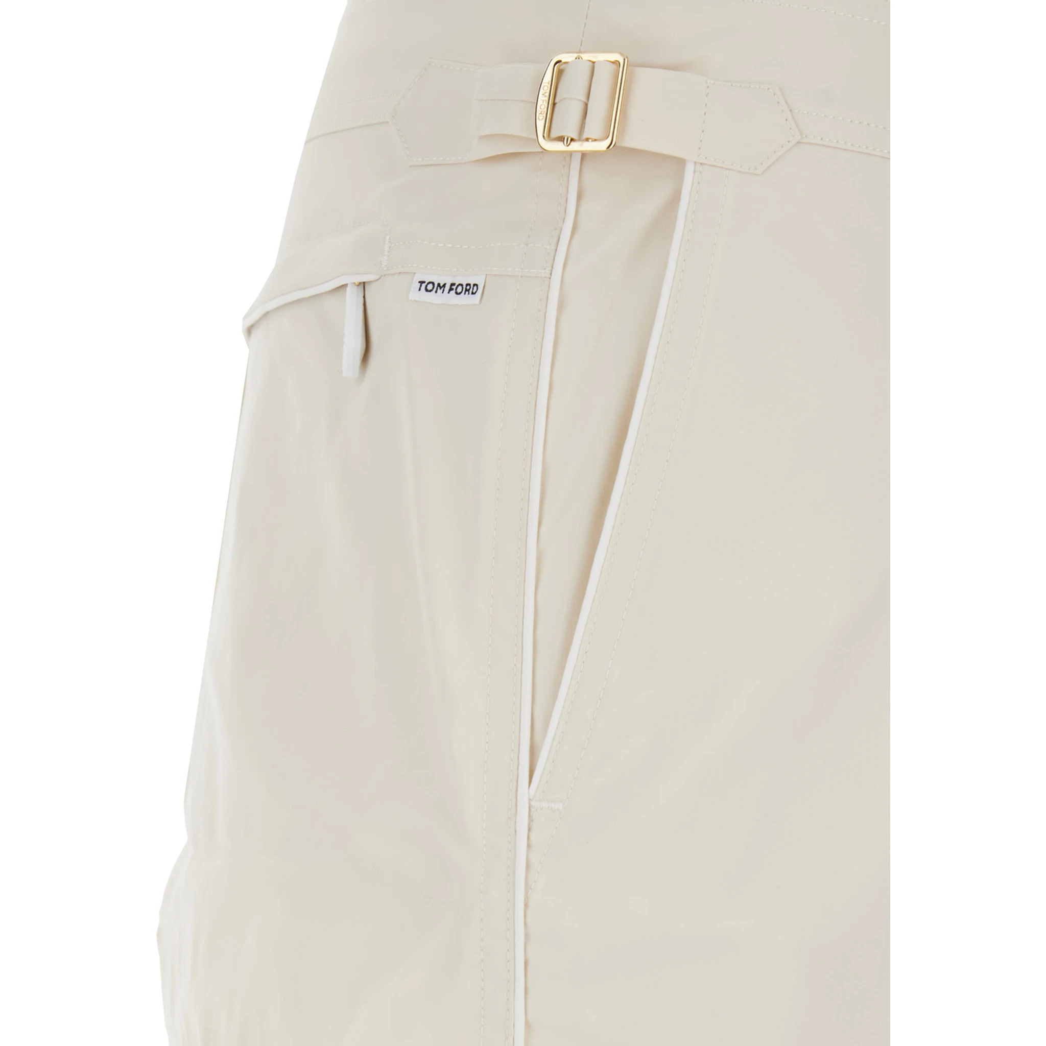 Beige Swim Shorts with Side Adjustable Straps and Logo Patch on the Side in Tech Fabric Man
