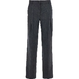 Grey Pants with Belt Loops in Wool Woman