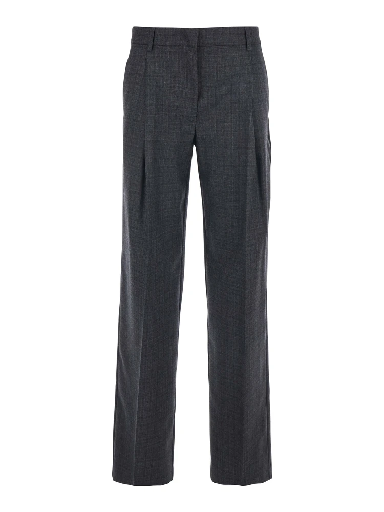 Grey Pants with Belt Loops in Wool Woman
