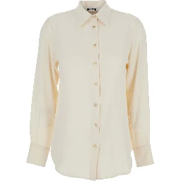 White Shirt with Classic Collar and Buttoned Cuffs in Cotton Blend Woman