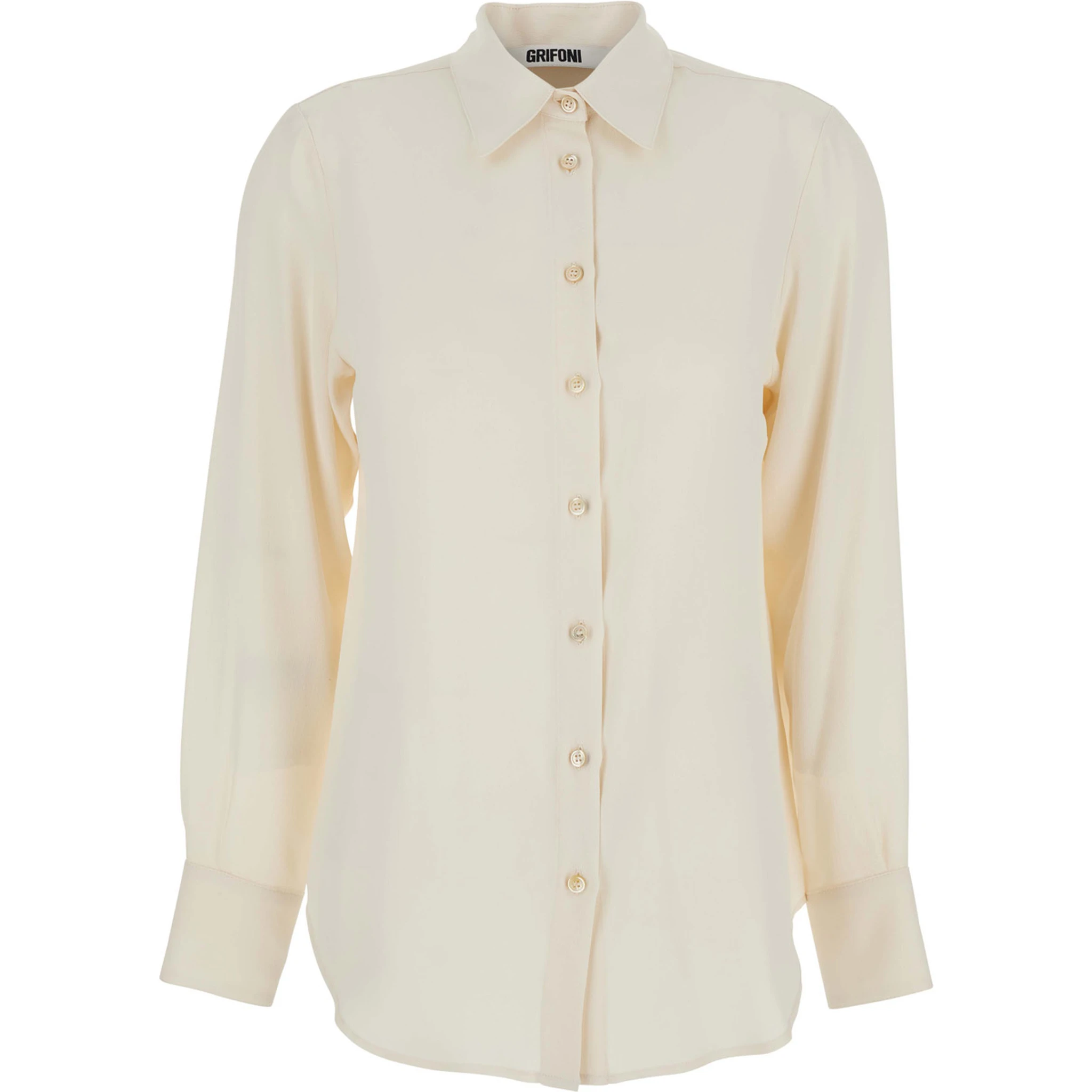 White Shirt with Classic Collar and Buttoned Cuffs in Cotton Blend Woman
