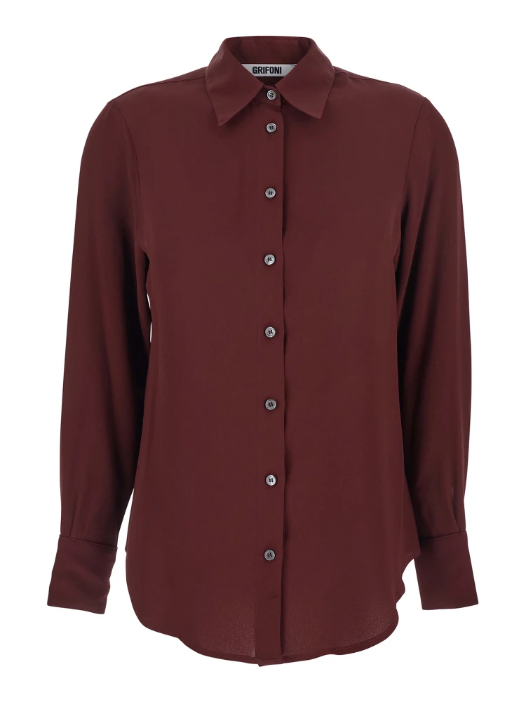 Bordeaux Shirt with Classic Collar and Buttoned Cuffs in Cotton Blend Woman