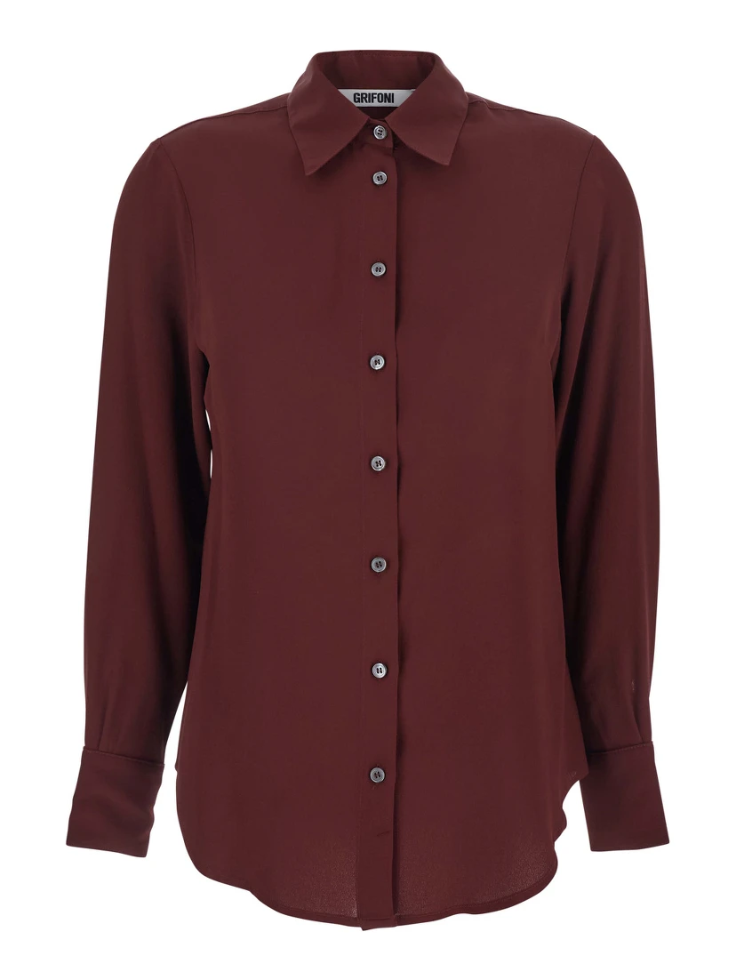 Bordeaux Shirt with Classic Collar and Buttoned Cuffs in Cotton Blend Woman