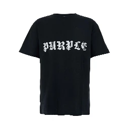 Black Crewneck T-Shirt with Logo Lettering on the Front in Cotton Man