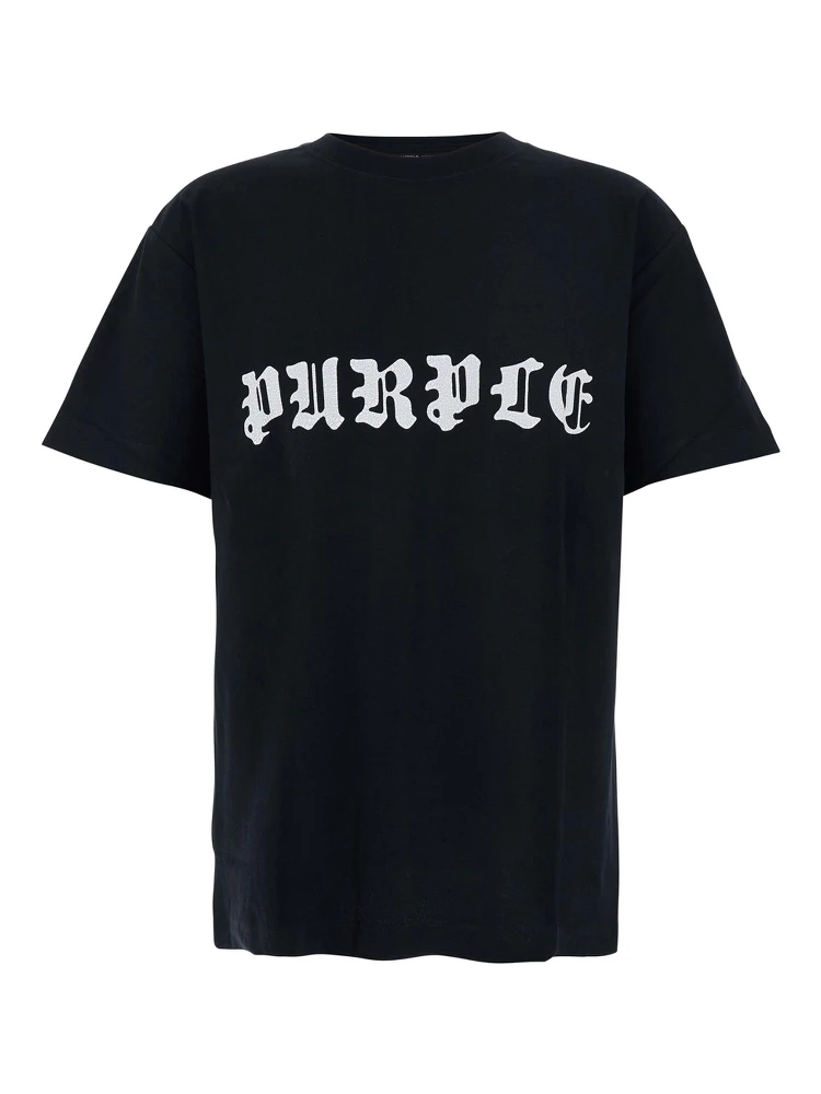 Black Crewneck T-Shirt with Logo Lettering on the Front in Cotton Man