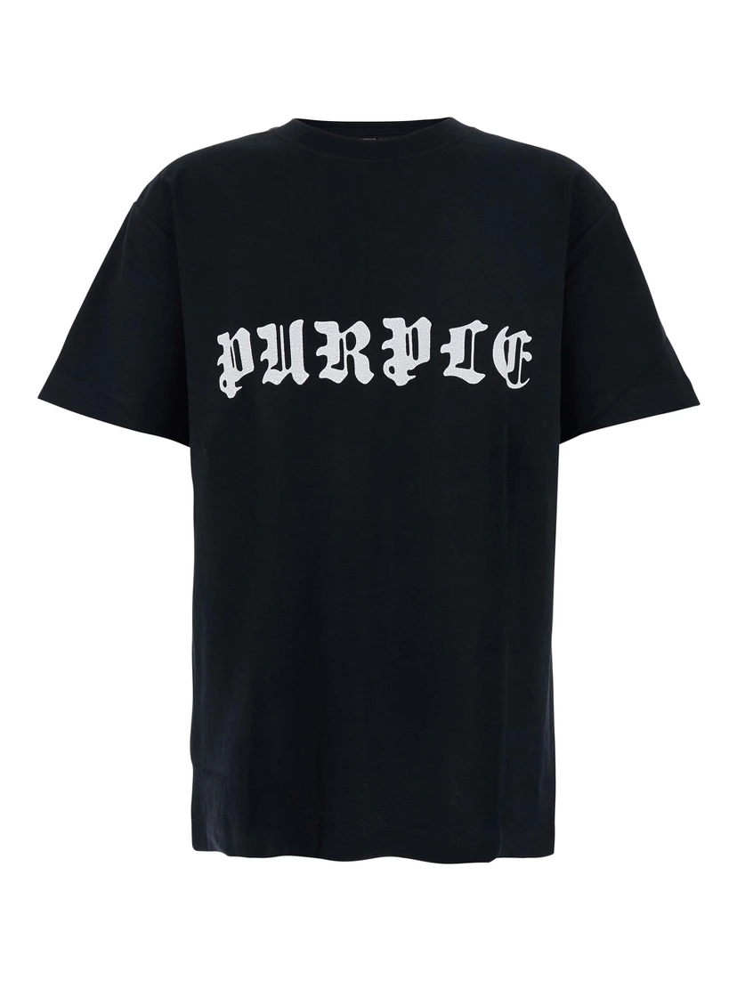 Black Crewneck T-Shirt with Logo Lettering on the Front in Cotton Man