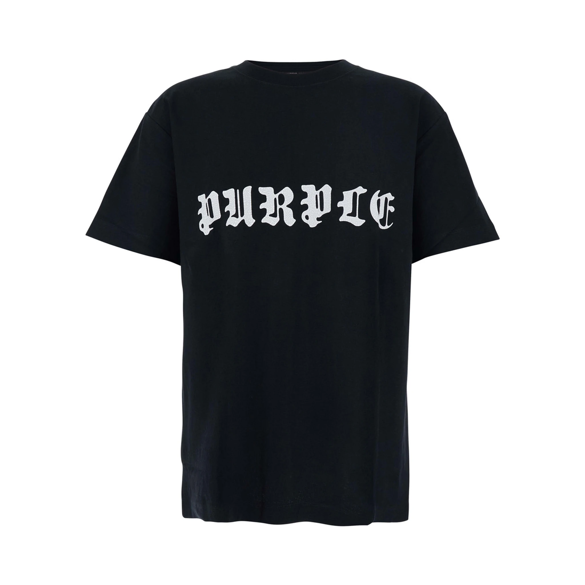 Black Crewneck T-Shirt with Logo Lettering on the Front in Cotton Man
