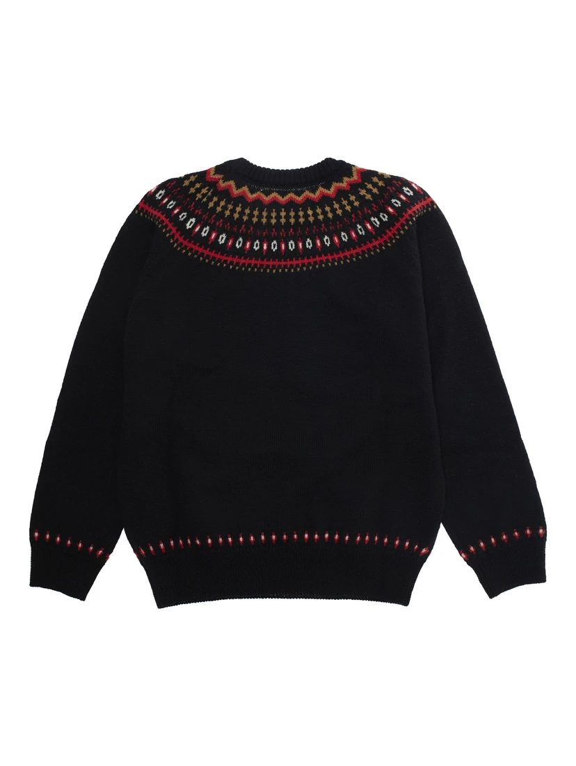 Multicolor Crewneck Sweater with Geometric Embroidery and Logo Lettering on the Front in Wool Boy