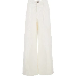White Pants with Belt Loops in Ribbed Velvet Woman