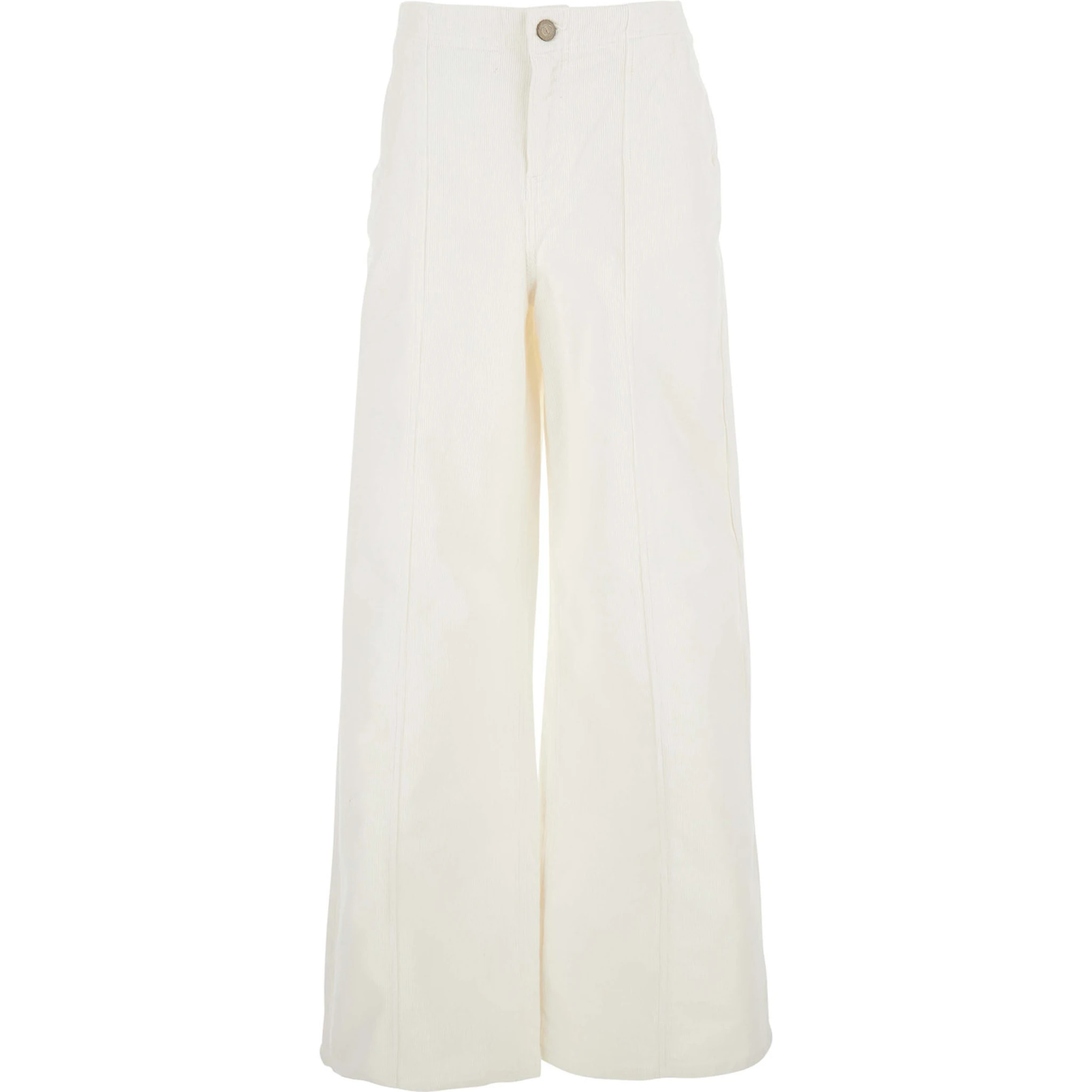 White Pants with Belt Loops in Ribbed Velvet Woman