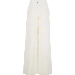 White Pants with Belt Loops in Ribbed Velvet Woman