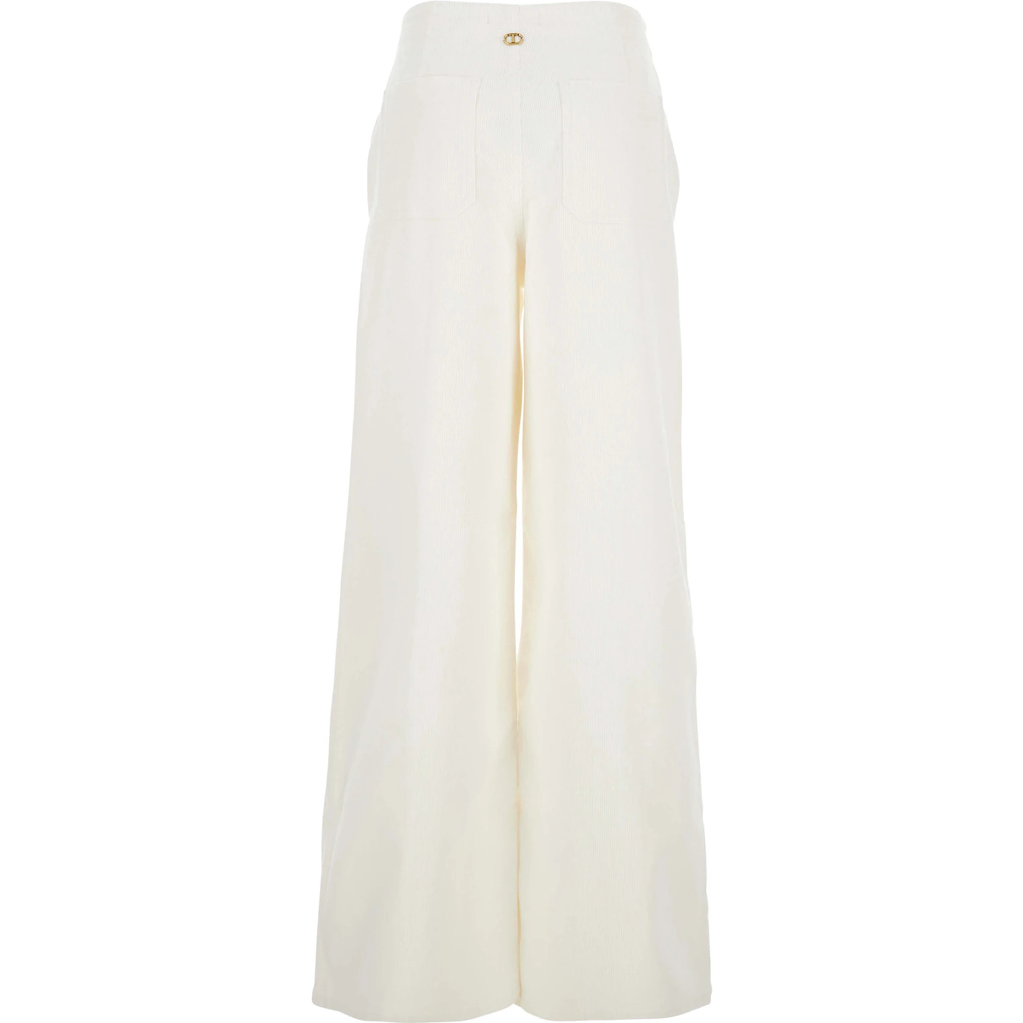 White Pants with Belt Loops in Ribbed Velvet Woman