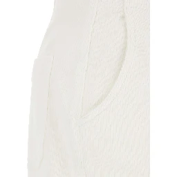 White Pants with Belt Loops in Ribbed Velvet Woman