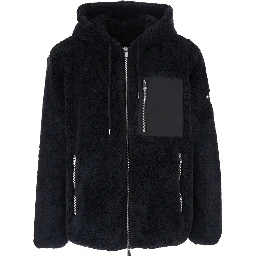 Menfi Black Jacket with Drawstring Hood and Logo Patch on the Sleeve in Ecofur Man