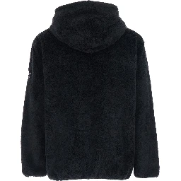 Menfi Black Jacket with Drawstring Hood and Logo Patch on the Sleeve in Ecofur Man