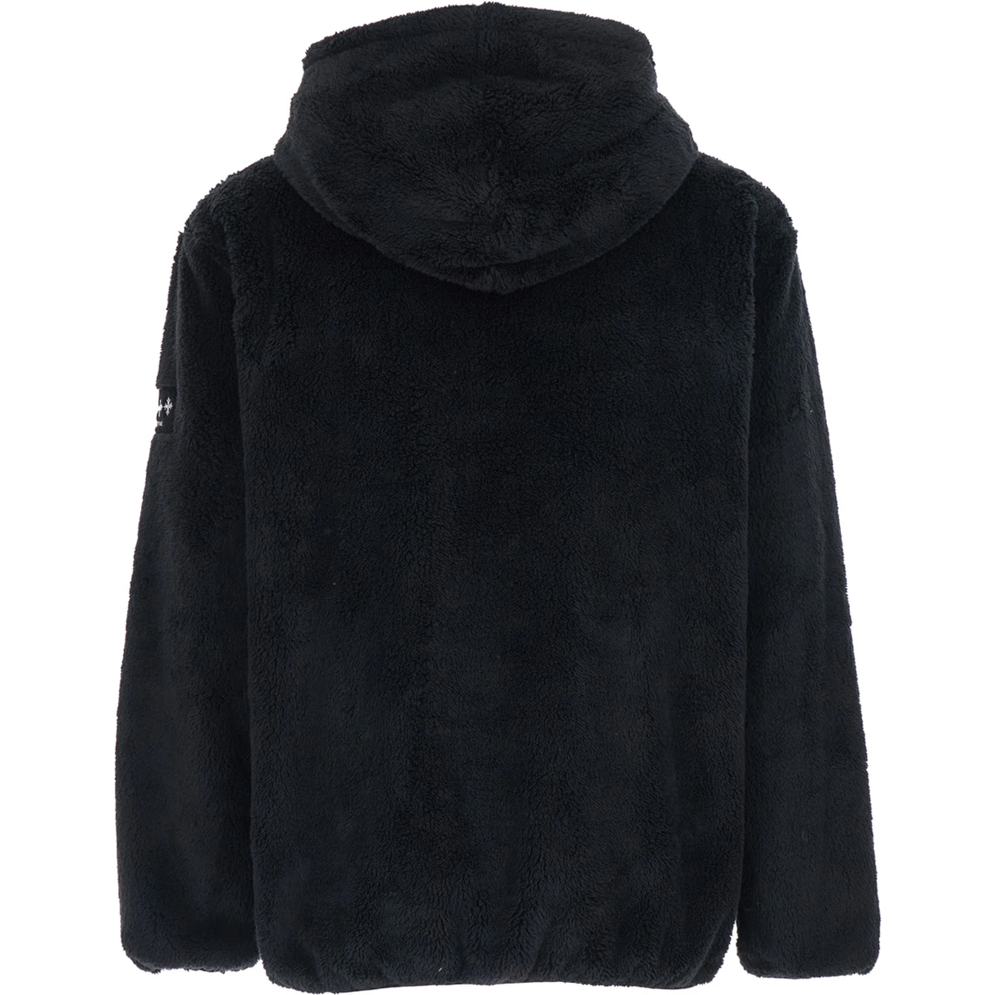 Menfi Black Jacket with Drawstring Hood and Logo Patch on the Sleeve in Ecofur Man