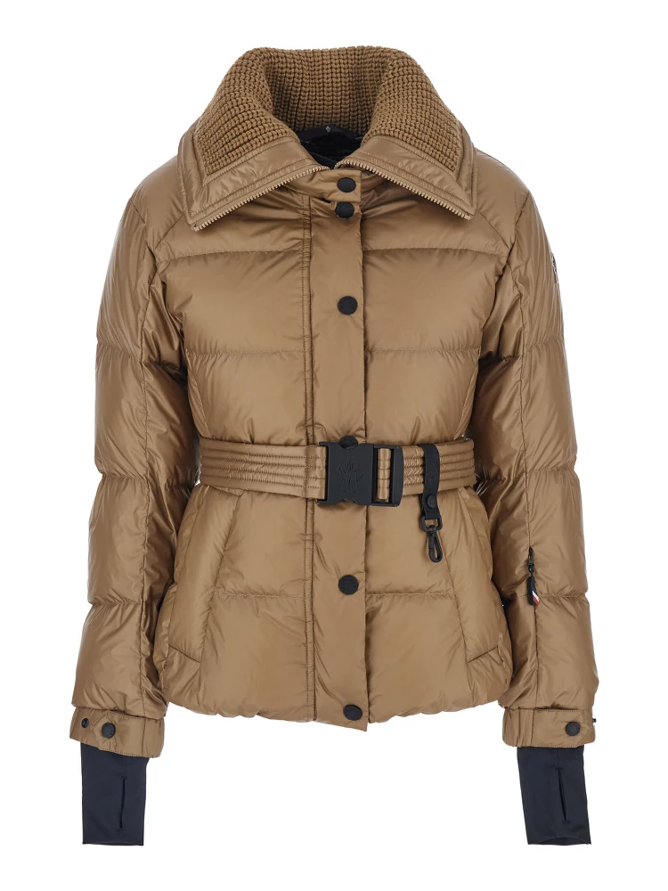 Bataillouse Beige Down Jacket with Logo Patch on the Sleeve and Front Belt in Tech Fabric Woman