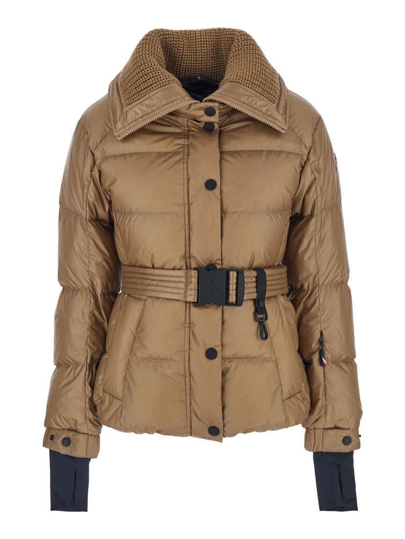 Bataillouse Beige Down Jacket with Logo Patch on the Sleeve and Front Belt in Tech Fabric Woman