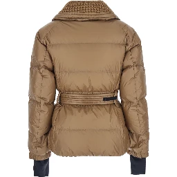 Bataillouse Beige Down Jacket with Logo Patch on the Sleeve and Front Belt in Tech Fabric Woman