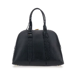 Black Handbag with Padlock Detail on the Front and Love BIrds Plaque on the Front in Leather Woman