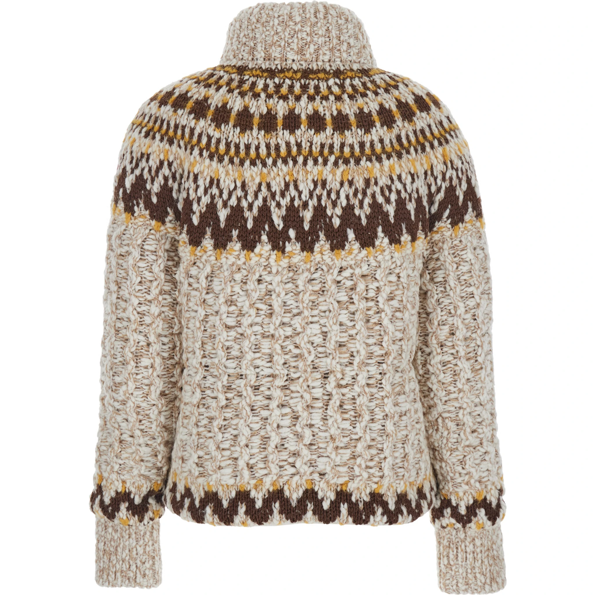 Beige Jacket with Geometric Motif and Ribbed Trims in Wool Blend Woman