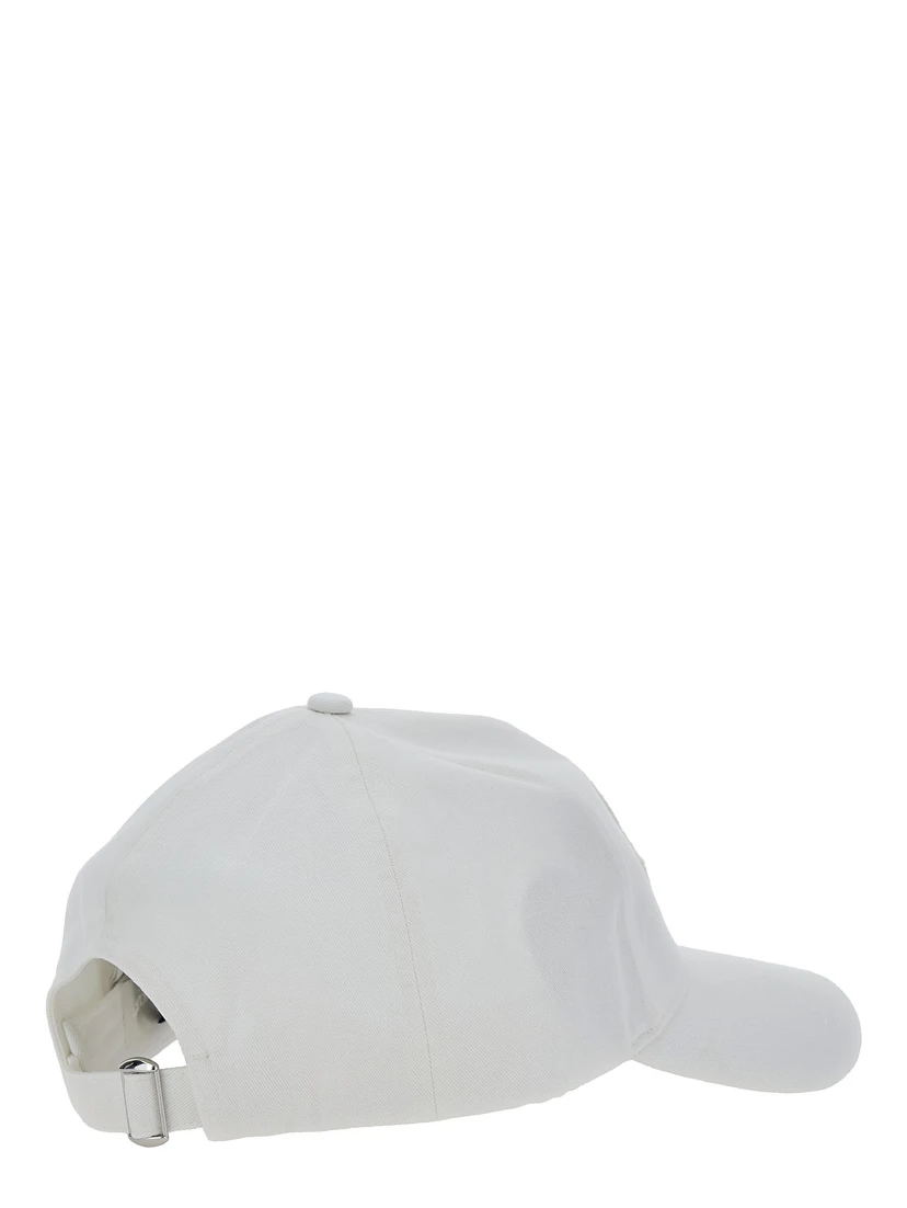 White Baseball Cap with Logo Patch on the Front in Cotton Man