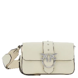 Love One Mini White Crossbody Bag with Love Birds Buckle and Adjustable Shoulder Strap in Leather Woman