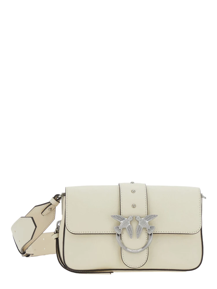 Love One Mini White Crossbody Bag with Love Birds Buckle and Adjustable Shoulder Strap in Leather Woman