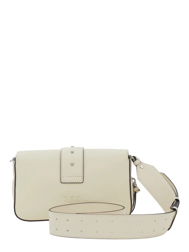 Love One Mini White Crossbody Bag with Love Birds Buckle and Adjustable Shoulder Strap in Leather Woman alternative