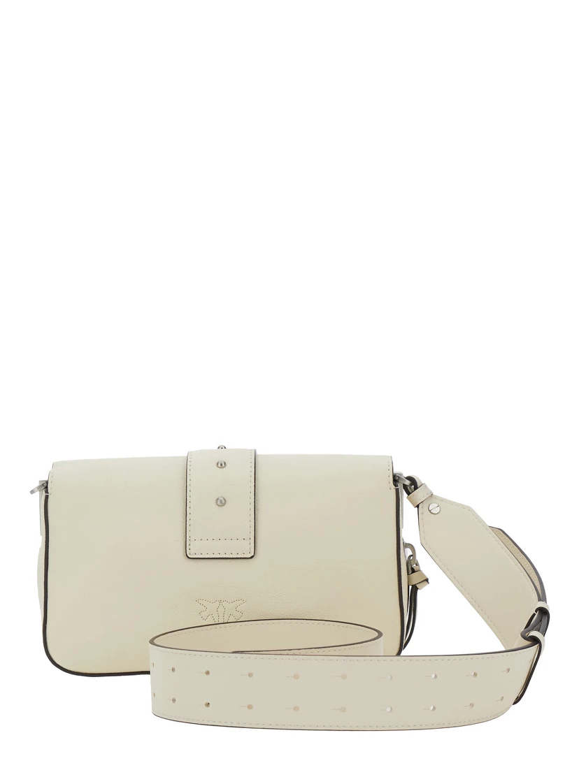 Love One Mini White Crossbody Bag with Love Birds Buckle and Adjustable Shoulder Strap in Leather Woman
