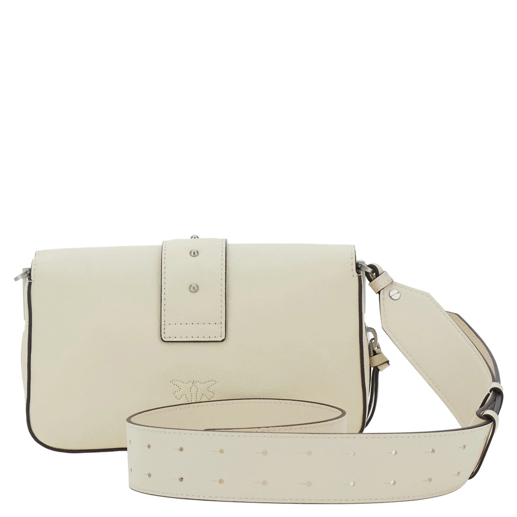 Love One Mini White Crossbody Bag with Love Birds Buckle and Adjustable Shoulder Strap in Leather Woman