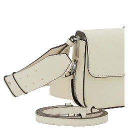 Love One Mini White Crossbody Bag with Love Birds Buckle and Adjustable Shoulder Strap in Leather Woman