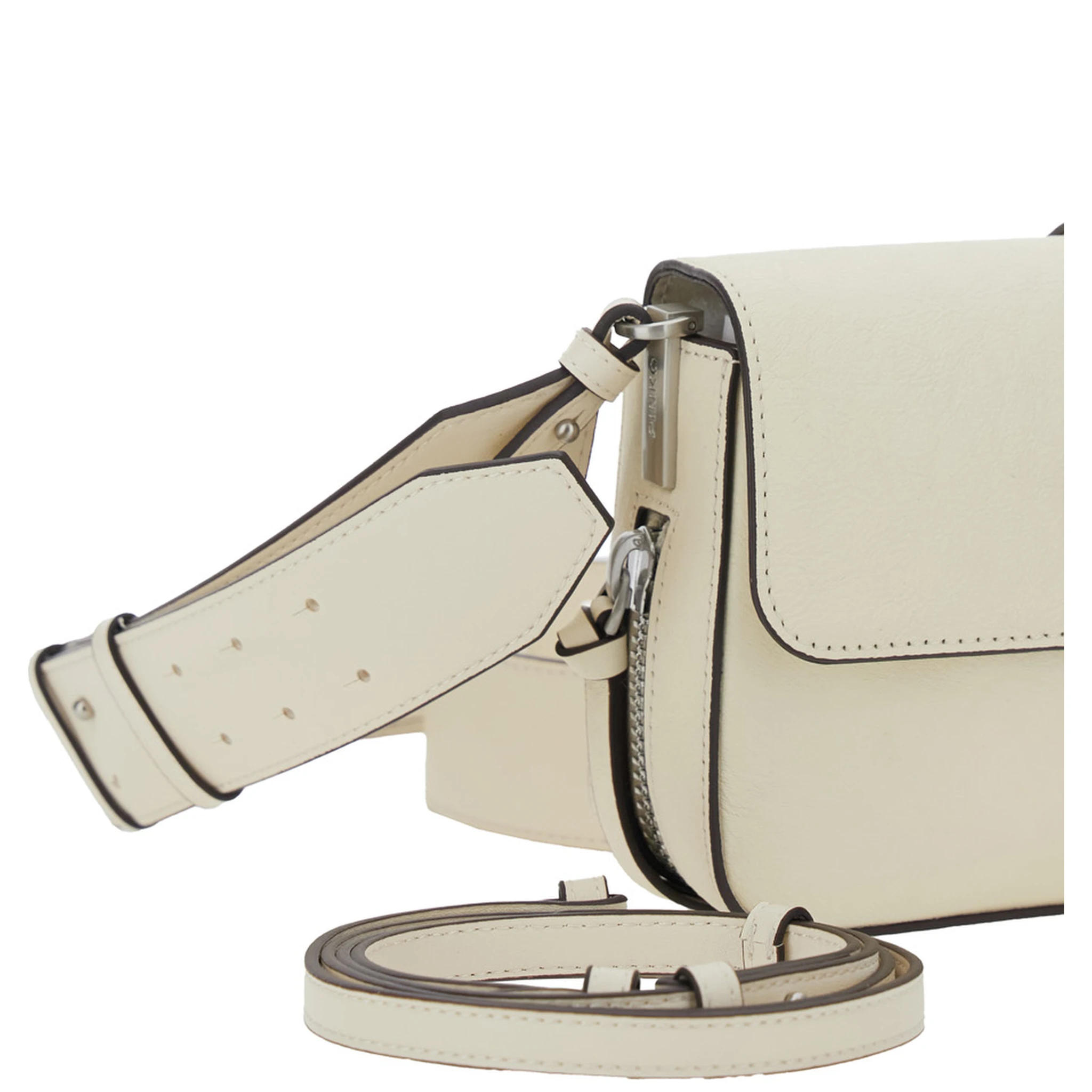 Love One Mini White Crossbody Bag with Love Birds Buckle and Adjustable Shoulder Strap in Leather Woman