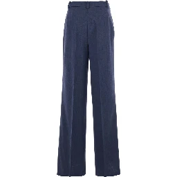 Blue Pants with Belt Loops in Wool Woman