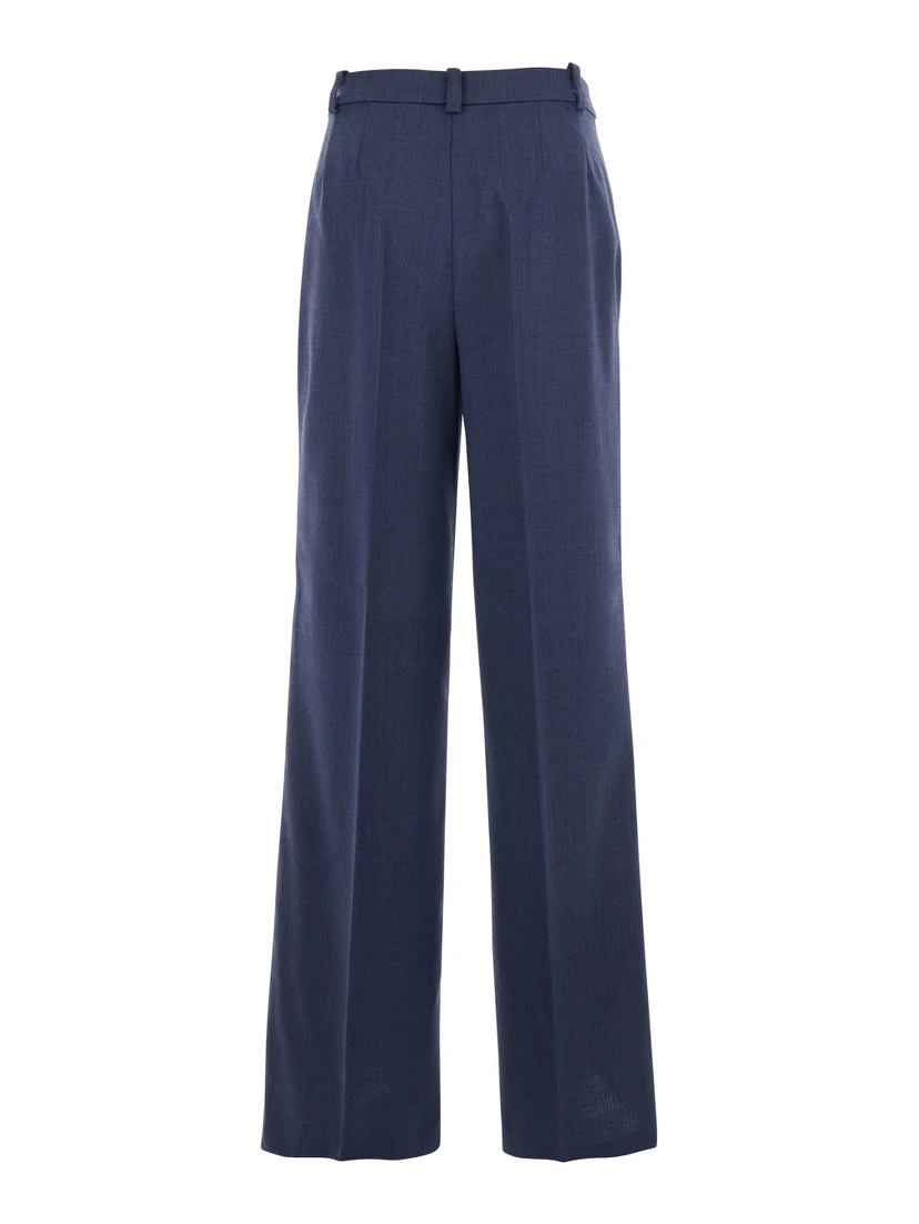 Blue Pants with Belt Loops in Wool Woman