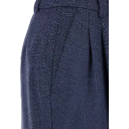 Blue Pants with Belt Loops in Wool Woman