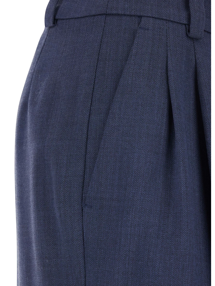 Blue Pants with Belt Loops in Wool Woman