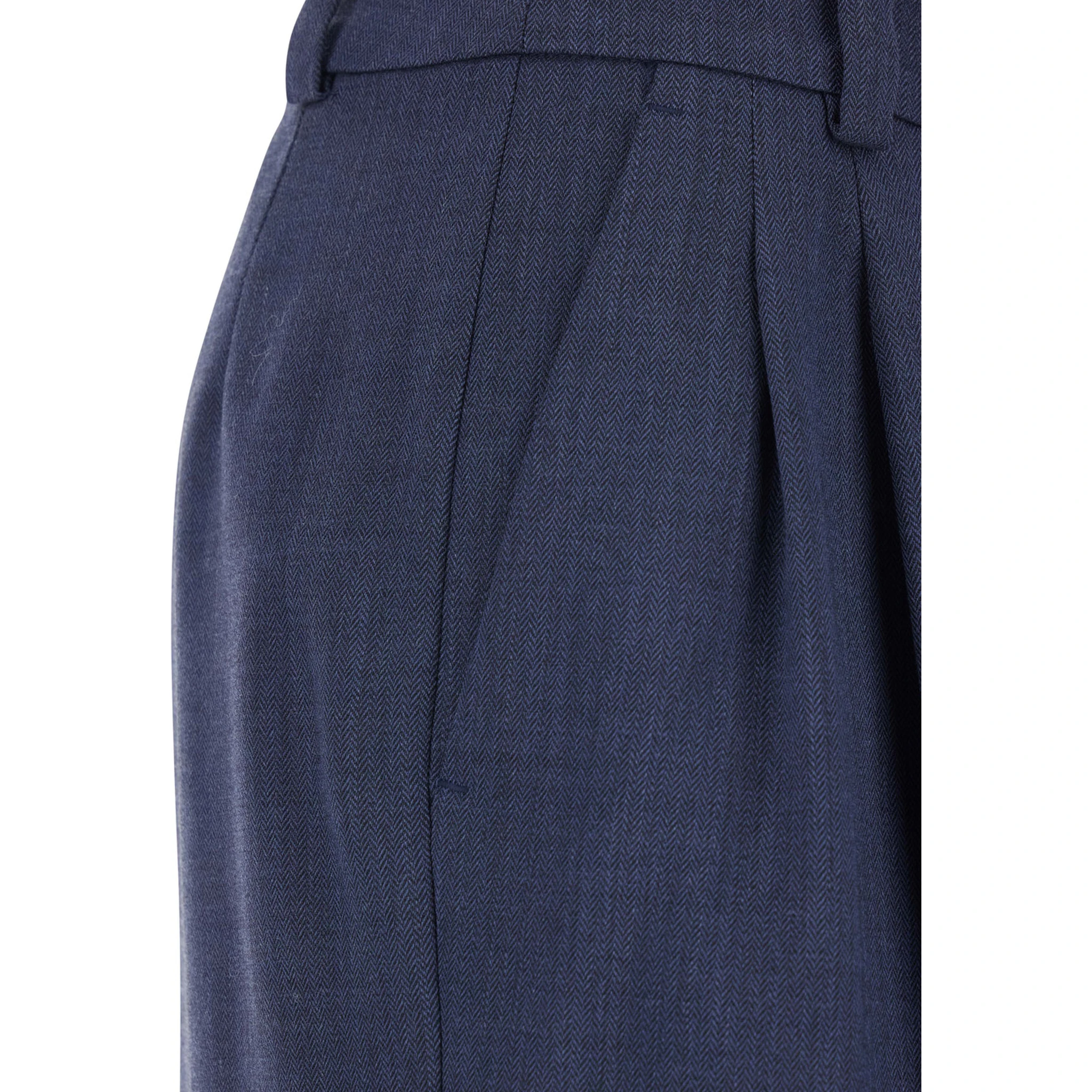 Blue Pants with Belt Loops in Wool Woman