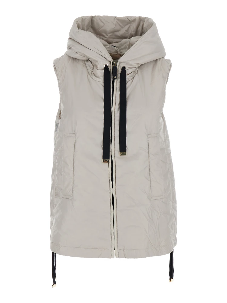 Greengo Beige Vest with Drawstring Hood and Drawstring Waist in Tech Fabric Woman