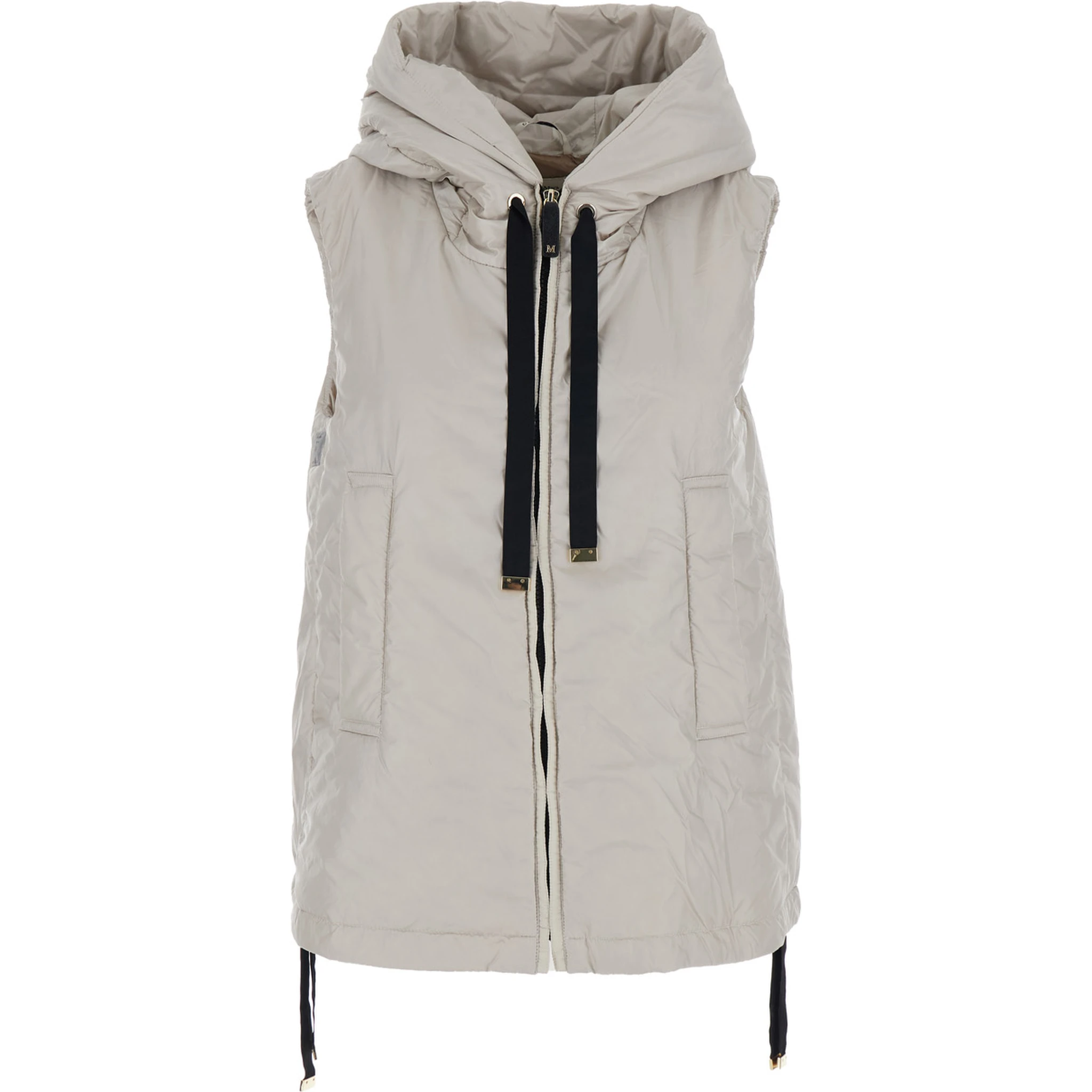 Greengo Beige Vest with Drawstring Hood and Drawstring Waist in Tech Fabric Woman