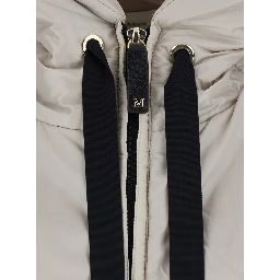 Greengo Beige Vest with Drawstring Hood and Drawstring Waist in Tech Fabric Woman