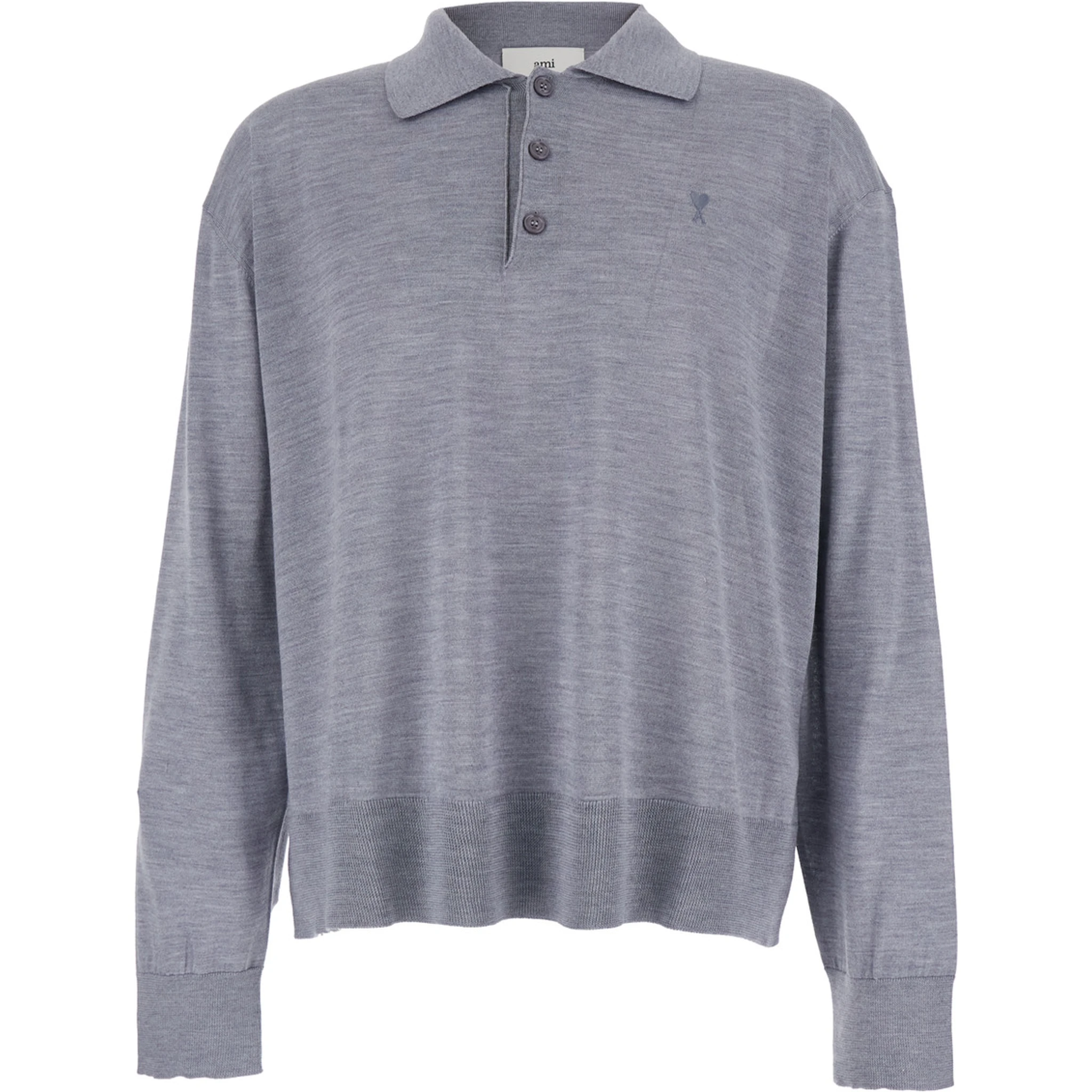 Grey Polo Shirt with Classic Collar and ADC Embroidery on the Front in Wool and Silk Blend Man