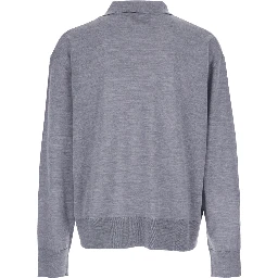 Grey Polo Shirt with Classic Collar and ADC Embroidery on the Front in Wool and Silk Blend Man