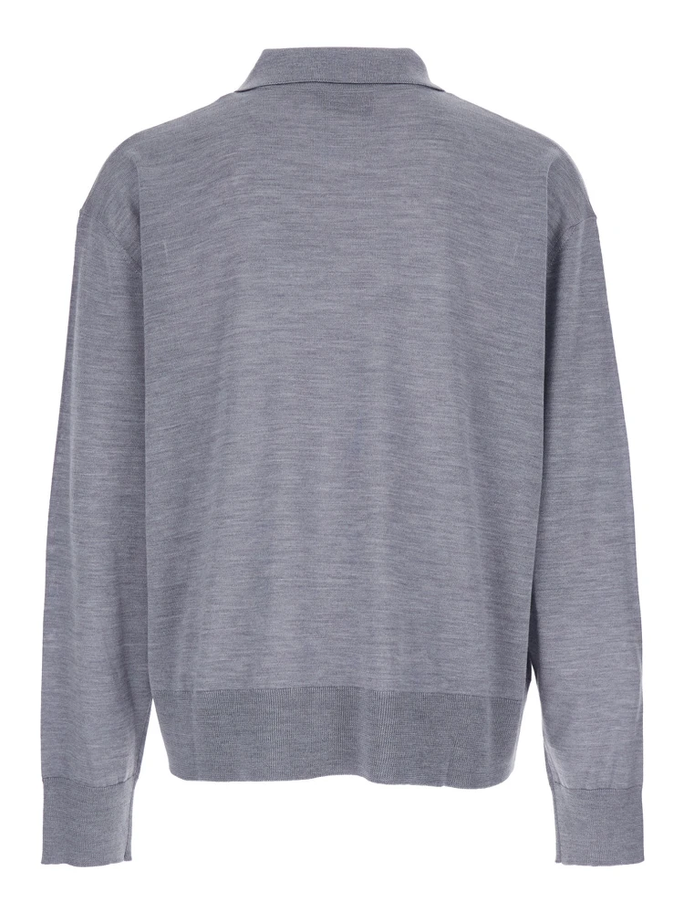 Grey Polo Shirt with Classic Collar and ADC Embroidery on the Front in Wool and Silk Blend Man alternative