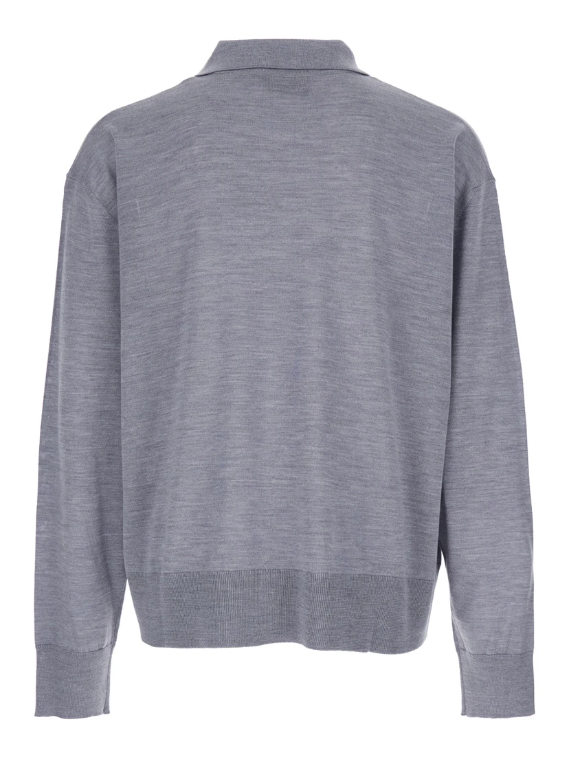 Grey Polo Shirt with Classic Collar and ADC Embroidery on the Front in Wool and Silk Blend Man