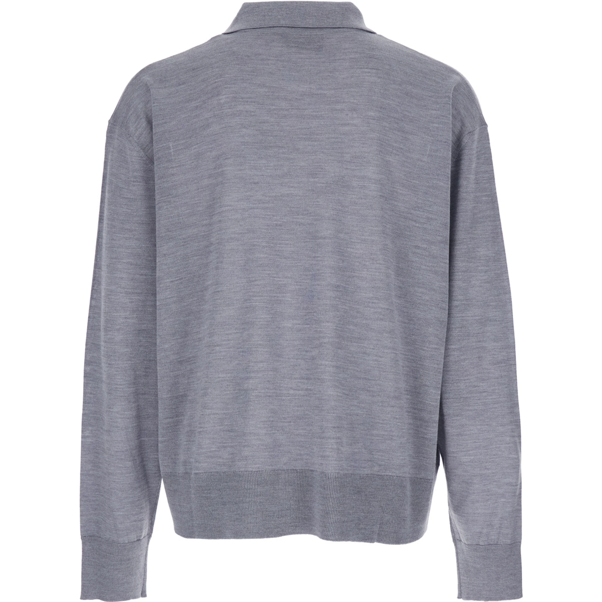 Grey Polo Shirt with Classic Collar and ADC Embroidery on the Front in Wool and Silk Blend Man