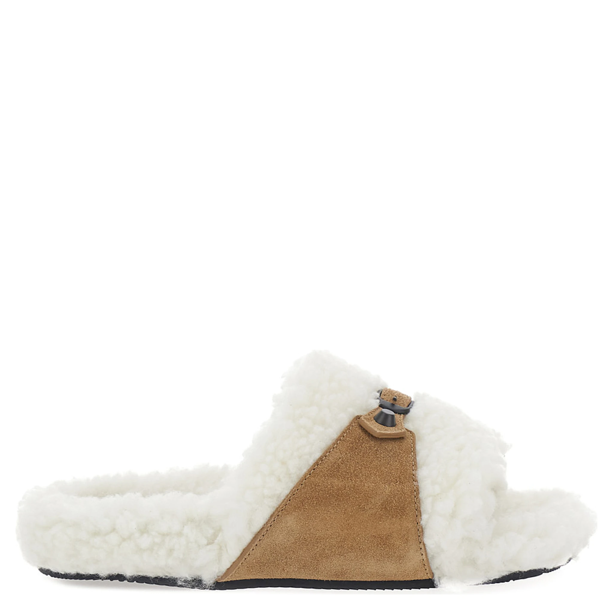 White Sandals with Buckles and Studs in Leather and Fur Woman