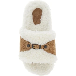 White Sandals with Buckles and Studs in Leather and Fur Woman