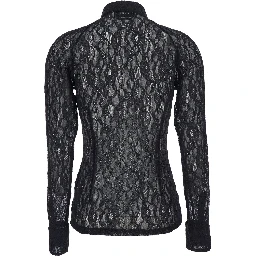Black Shirt with All-Over Floral Embroidery and Semi-Sheer Design in Lace Woman