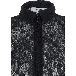 Black Shirt with All-Over Floral Embroidery and Semi-Sheer Design in Lace Woman